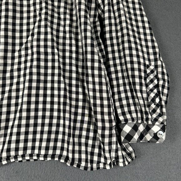 J. Jill Womens Small Black White Gingham Popover Blouse Long Sleeve Split Hem - Picture 6 of 12